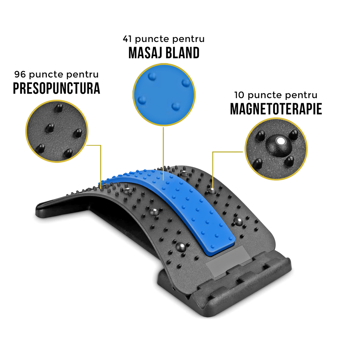 Dispozitiv de Masaj Lombar si Stretching Neo™ cu Functie de Presopunctura si Stretching maxim 150 kg, Albastru