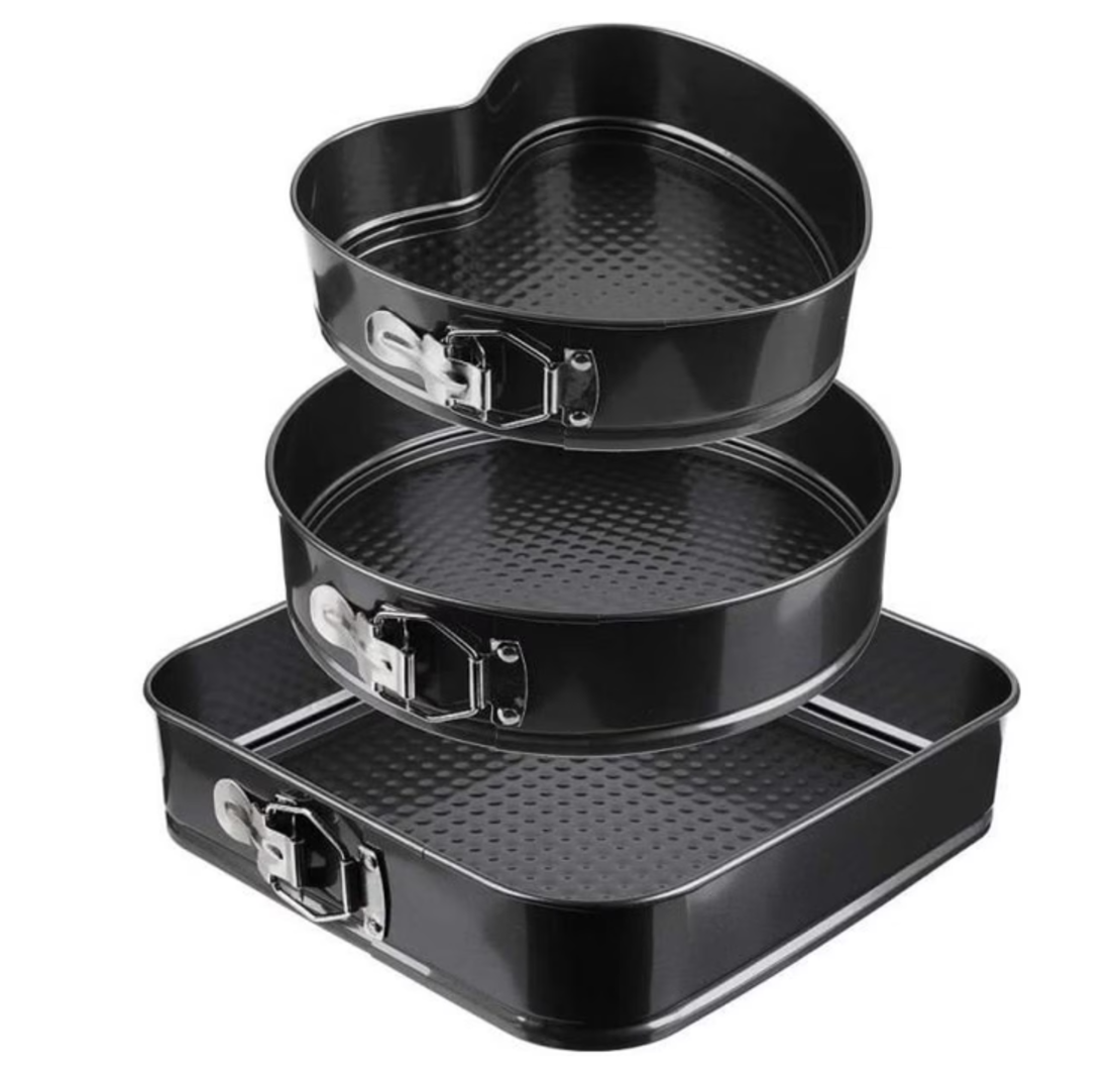 Set 3 Tavi pentru Copt, Forme Inima/Rotunda/Patrata si Baza Detasabila, 24 cm/26 cm/28 cm, Negru, Neo™