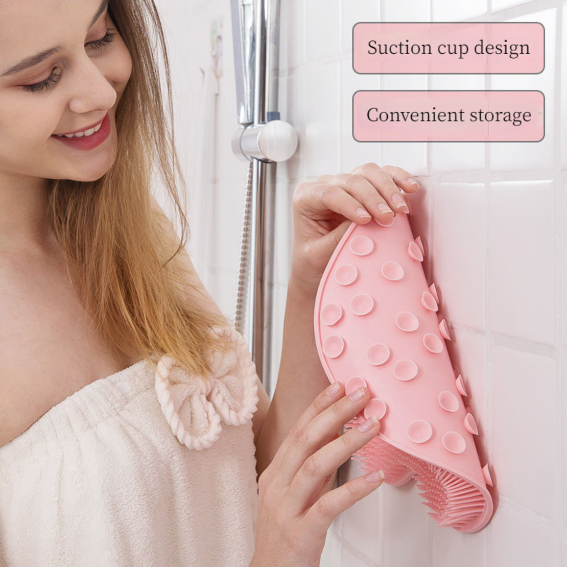 Covoras pentru baie sau dus, 2 in 1 din silicon pentru masaj, antiaderent, functie Masaj Picioare, Curatare spate, Neo™ Bath®, 30 x 30, Roz