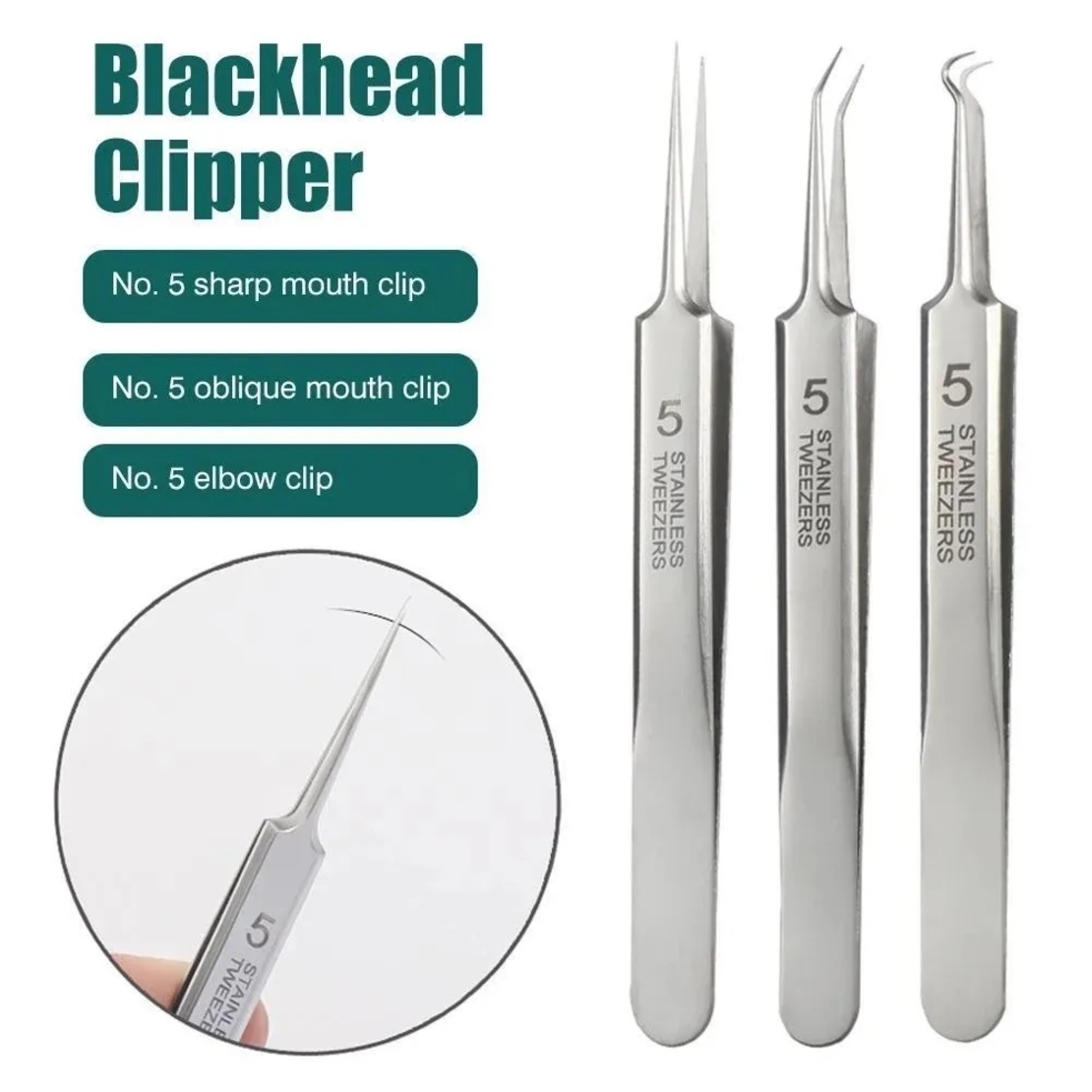 Set 8 pensete pentru extractie puncte negre, comedoane, acnee, ustensile cosmetice din inox, metalic, Neo™ Premium®