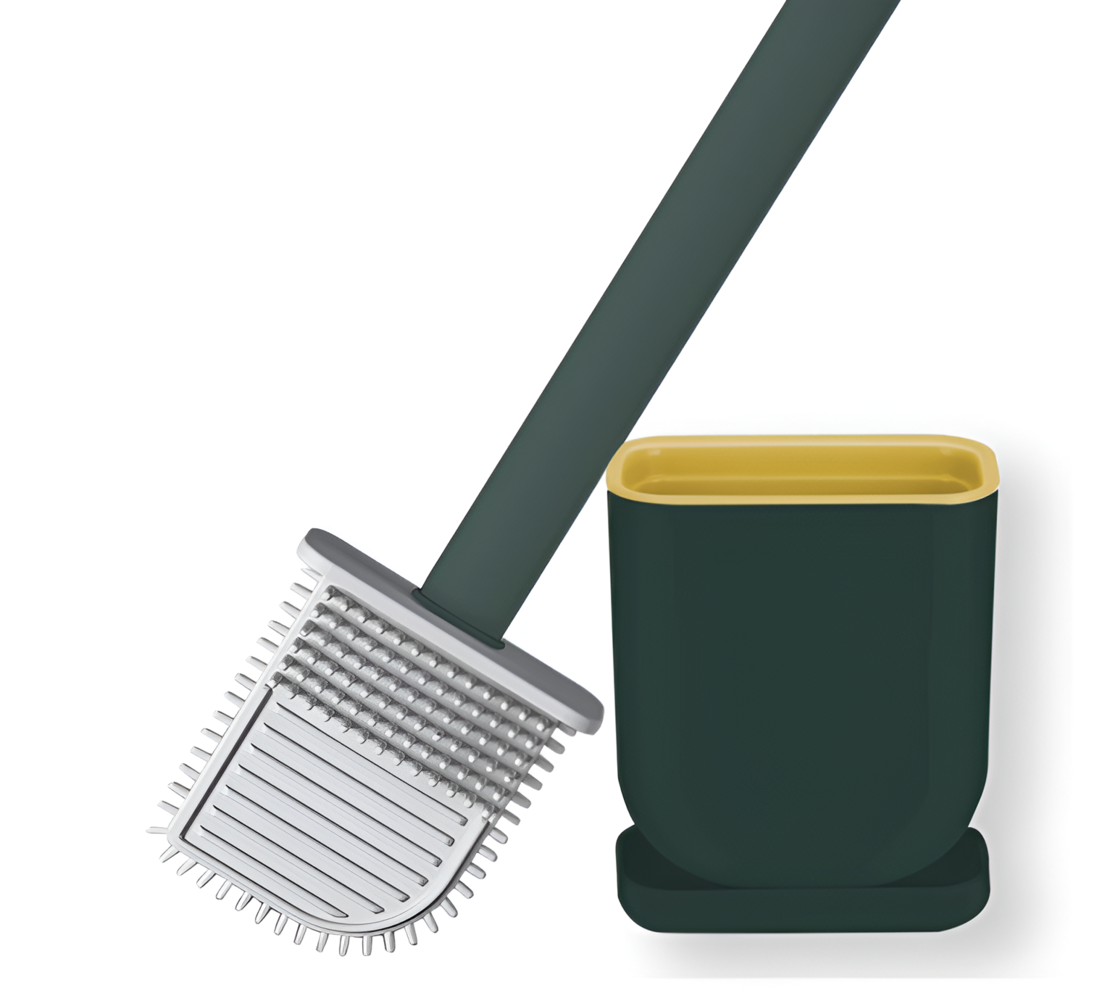 Perie de Silicon pentru Toaleta. cu Suport din Plastic, Aspect Modern, Verde, Neo™