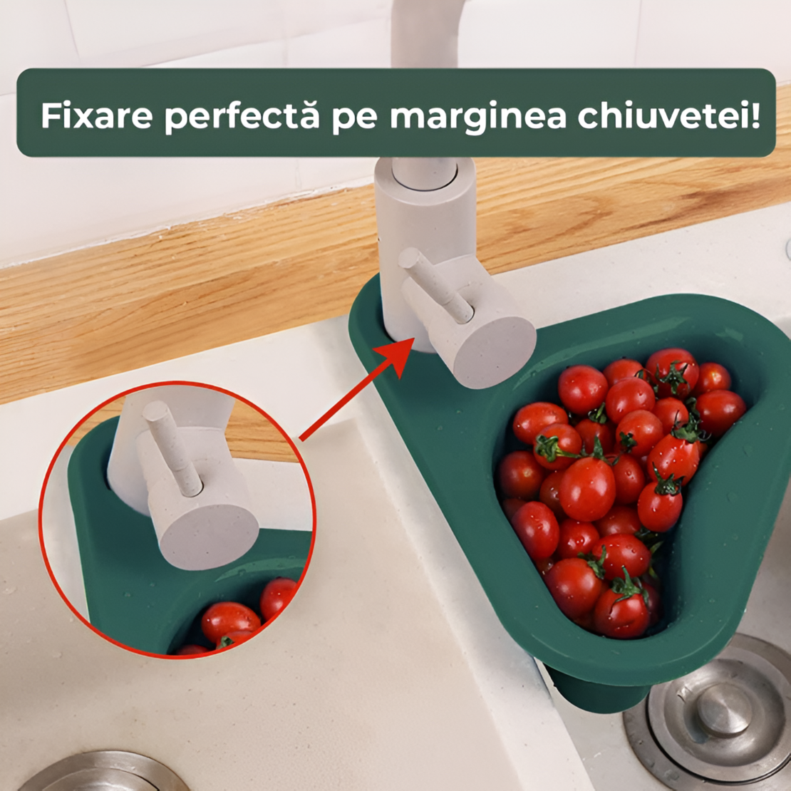 Cosulet de Scurgere Neo™ pentru Chiuveta, Forma de Lebada, Prindere de Baterie, Verde