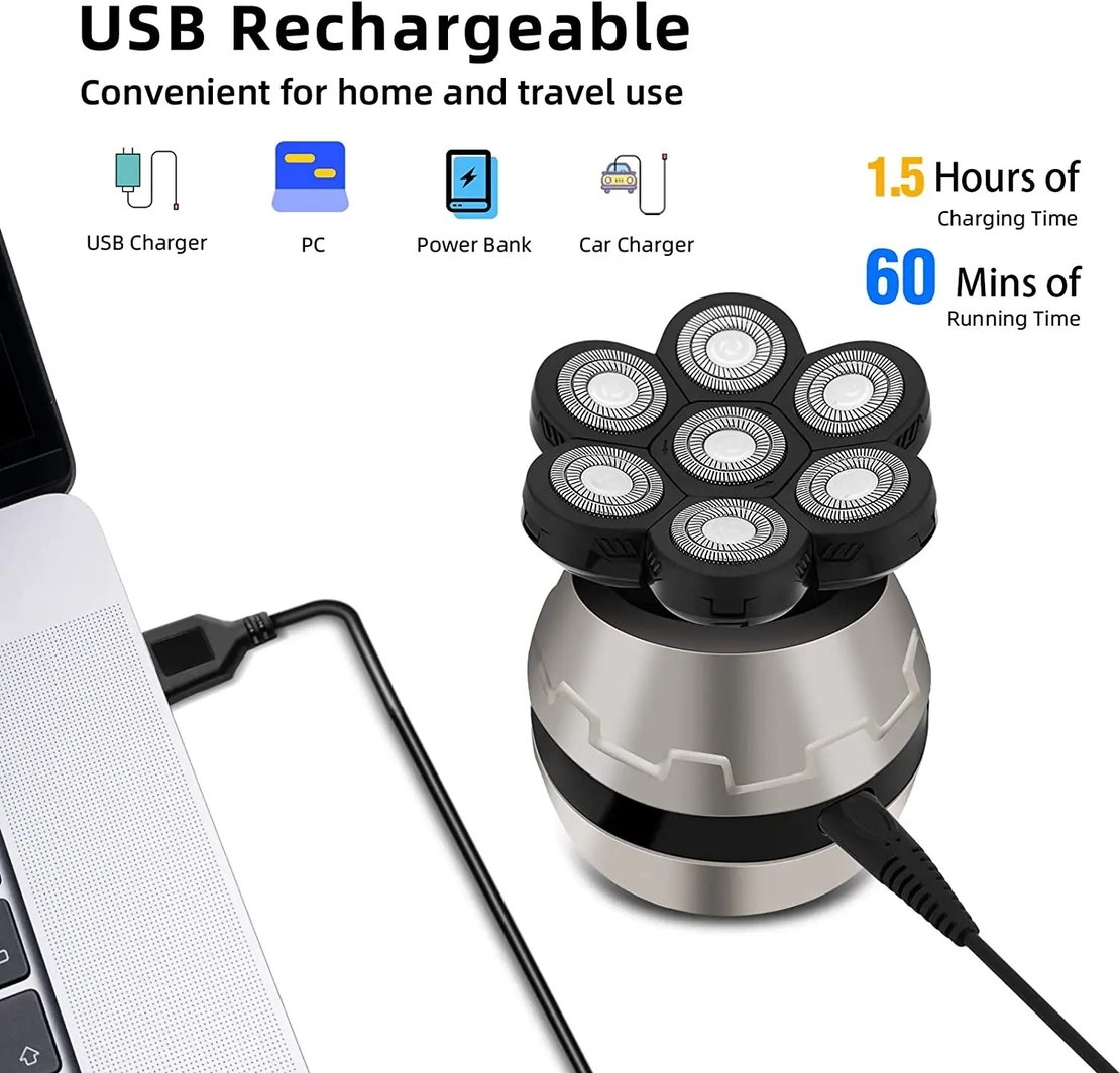 Aparat de ras electric 4D, Neo™ 7 Blade Samurai®, multifunctional, fara fir, incarcare USB, 100% rezistent la apa, 6 lame independente, usor de curatat, sistem 6 in 1, Silver