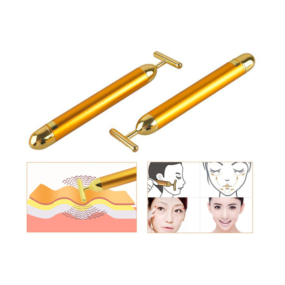 Aparat Masaj Facial Profesional, Neo™ Beauty Energy T Shape Bar, 24K Gold, Efect de Lifting Facial si Revitalizare a Tenului, Anti-Rid