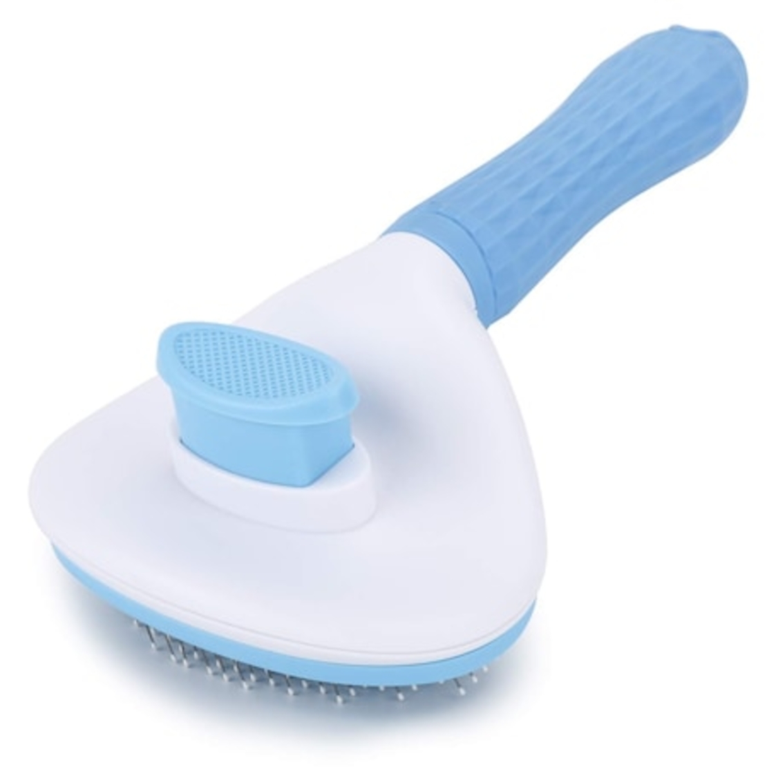 Perie cu buton auto-curatare pentru animale, Bell™ Pet-Pet®, utila in curatarea si ingrijirea parului, 20x10x6 cm, pisici, caini, iepuri, albastra