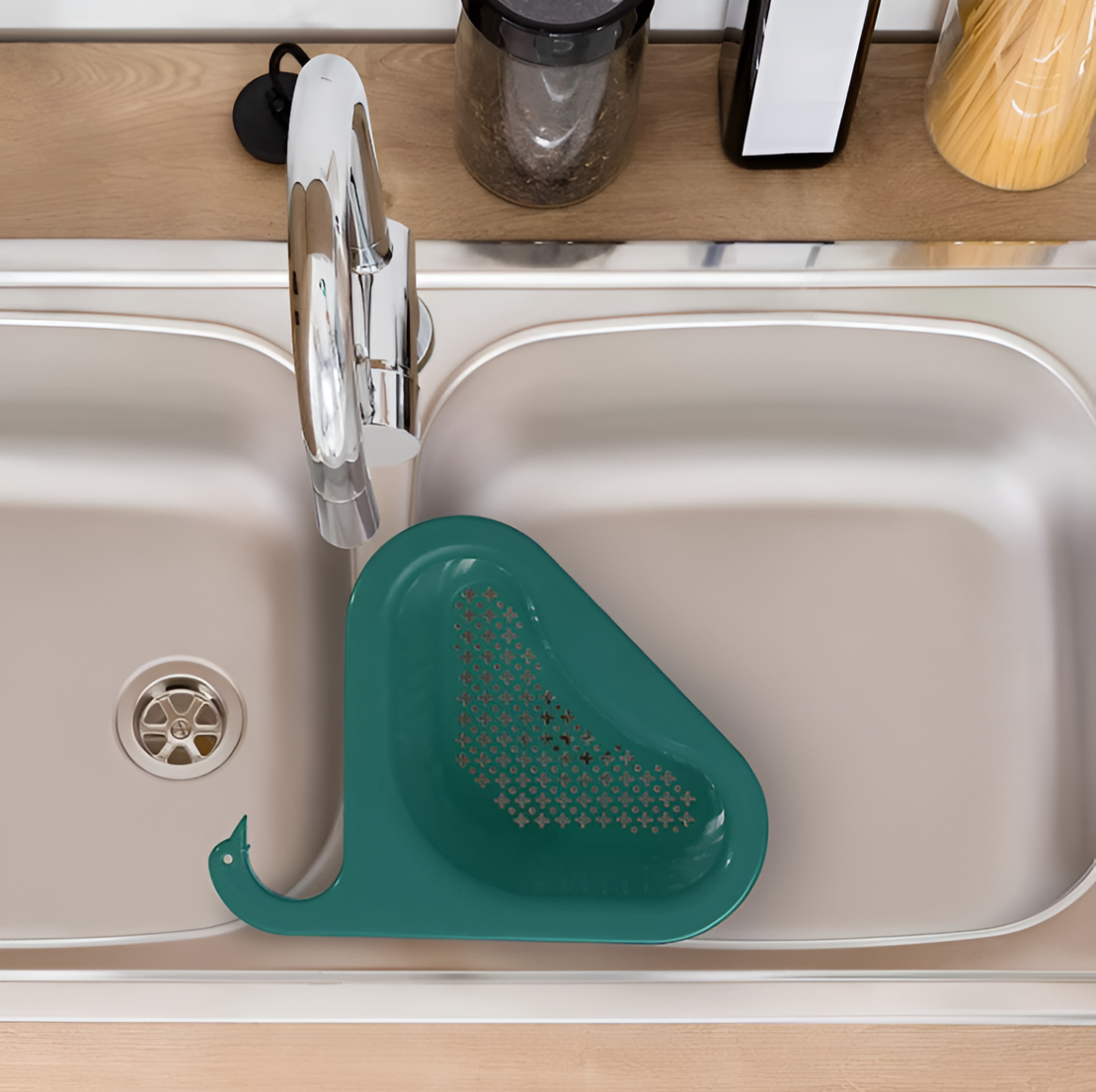 Cosulet de Scurgere Neo™ pentru Chiuveta, Forma de Lebada, Prindere de Baterie, Verde