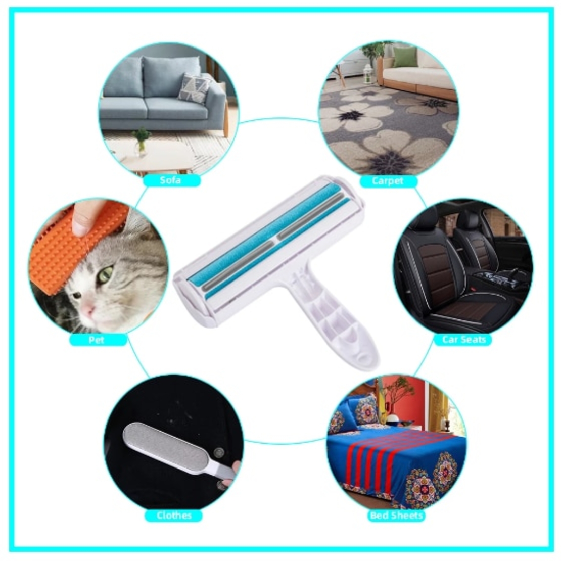Set Format din Perie cu Rola si barete de cauciuc, Neo™ Pet®, cu compartiment pentru colectarea blanii si parului, Albastru si Manusa Periat Animale Neo™ Pet®, Rosie, 23X16.5CM