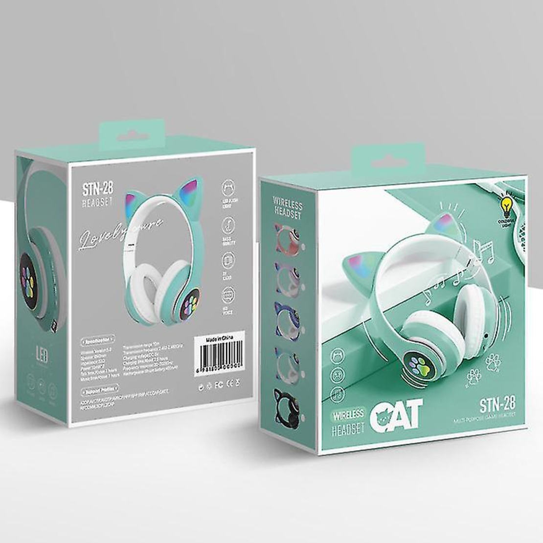 Casti wireless cu urechi de pisica, Neo™ Soundy® pliabile STN-28 Verde Menta