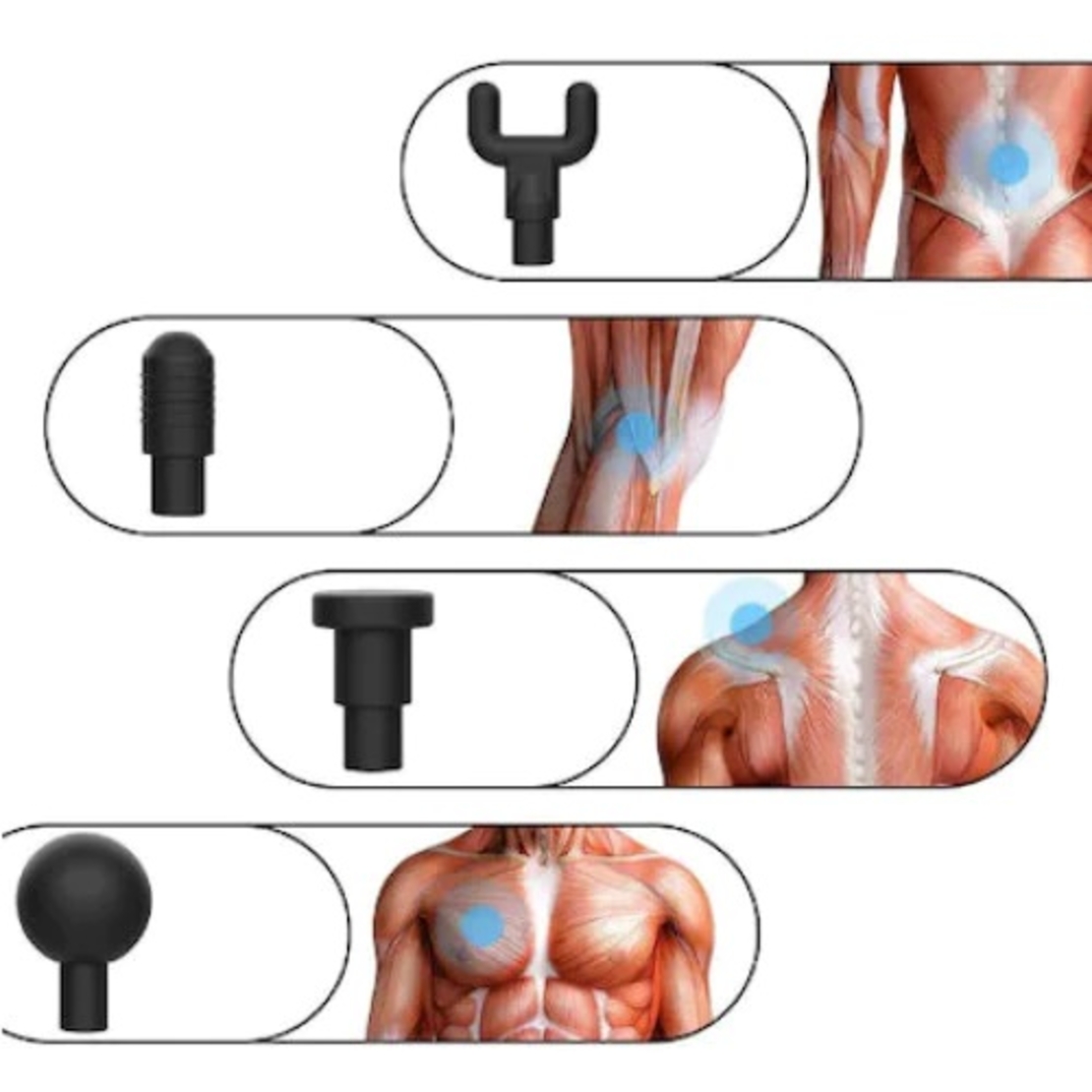 Aparat de Masaj Profesional, cu 4 capete interschimbabile si 6 trepte de intensitate, Neo™ Professional Gun®, pentru dureri musculare, reumatice, anticelulitic, Negru