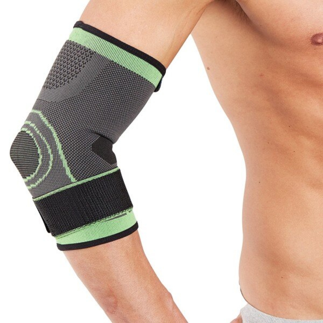 Aparatoare Neo™ pentru cot cu dublu rol, Epicondilita - Material Textil si Elastan, Negru/Verde, S 22 cm