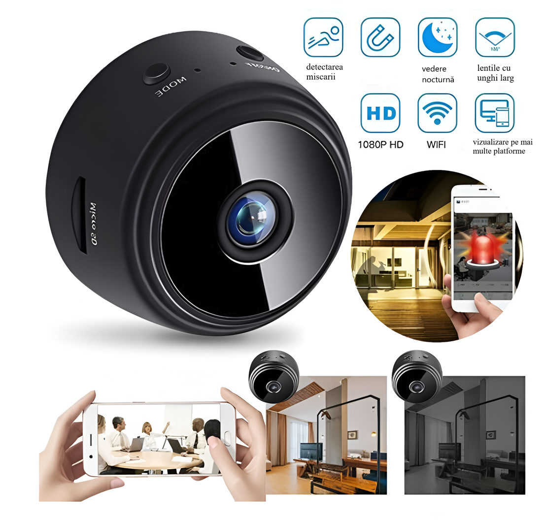 Mini Camera Wifi Full HD 1080p Suport Card 128gb, Vizualizare Live pe Telefon, Neo™