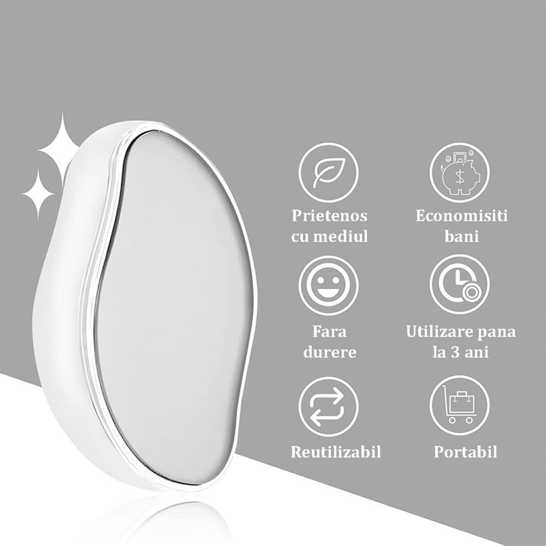 Dispozitiv de Epilare prin Frecare cu cristale Salestore.ro®, pentru indepartarea parului si exfoliere, reutilizabil, fara durere, Argintiu
