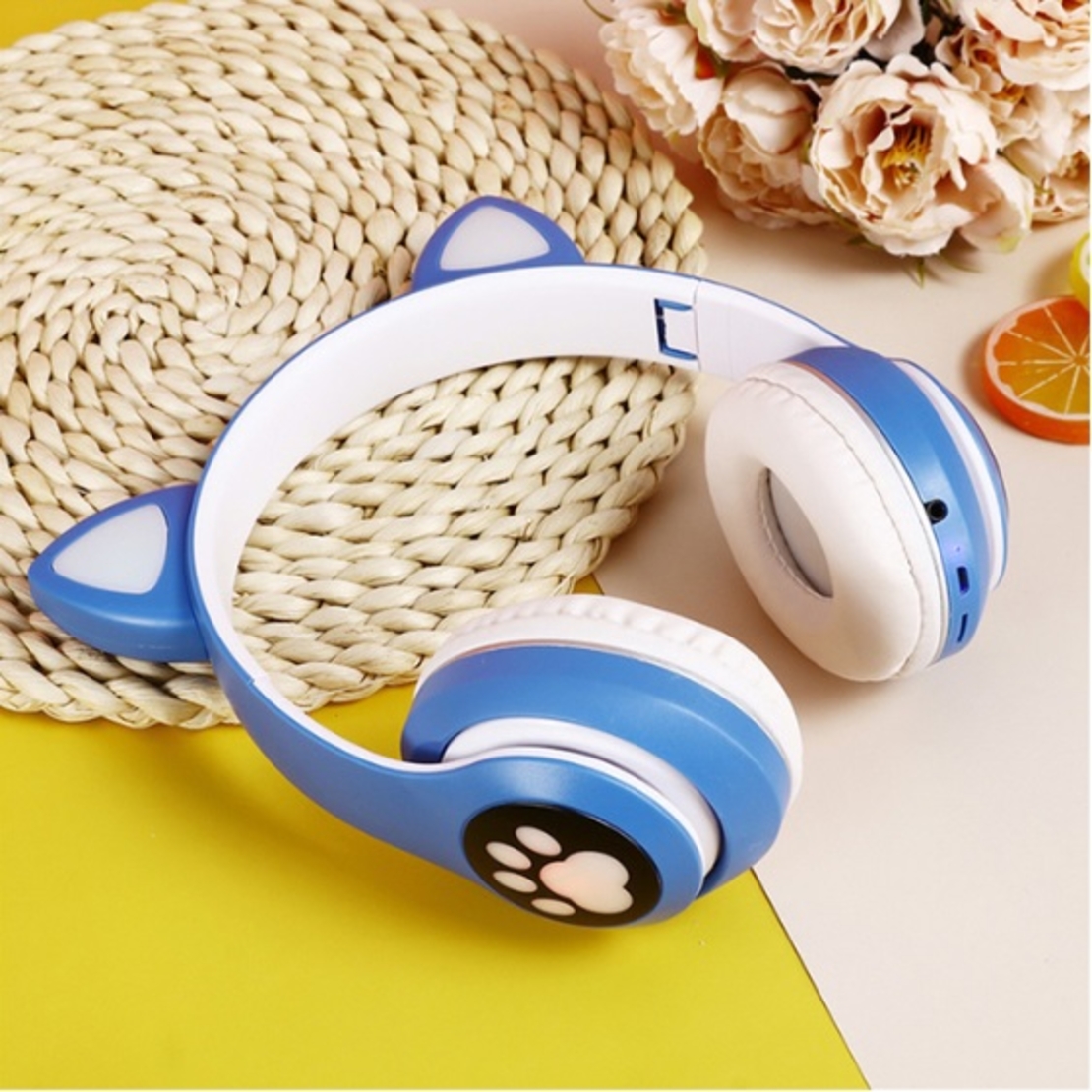 Casti wireless cu urechi de pisica, Neo™ Soundy® pliabile STN-28 Albastru
