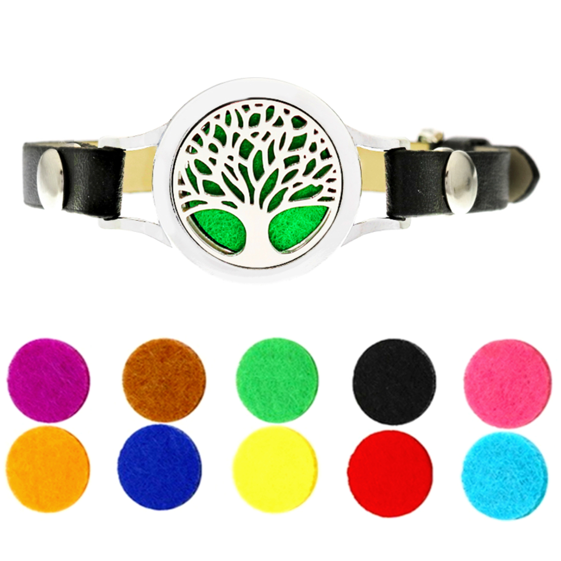 Bratara cu aromaterapie Neo™ WJ305, Tree of Life web leaves, eco-friendly, aliaj de zinc si piele ecologica