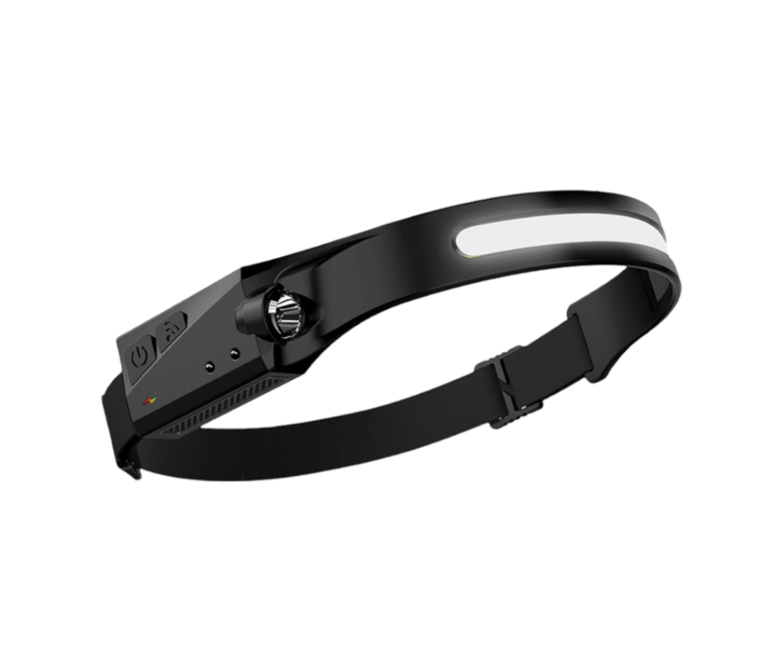 Lanterna de cap Neo™ LED, sursa banda, profesionala, acumulator, senzor miscare, 4 moduri lumina, lumina laterala, pentru pescuit, vanatoare, munca, negru