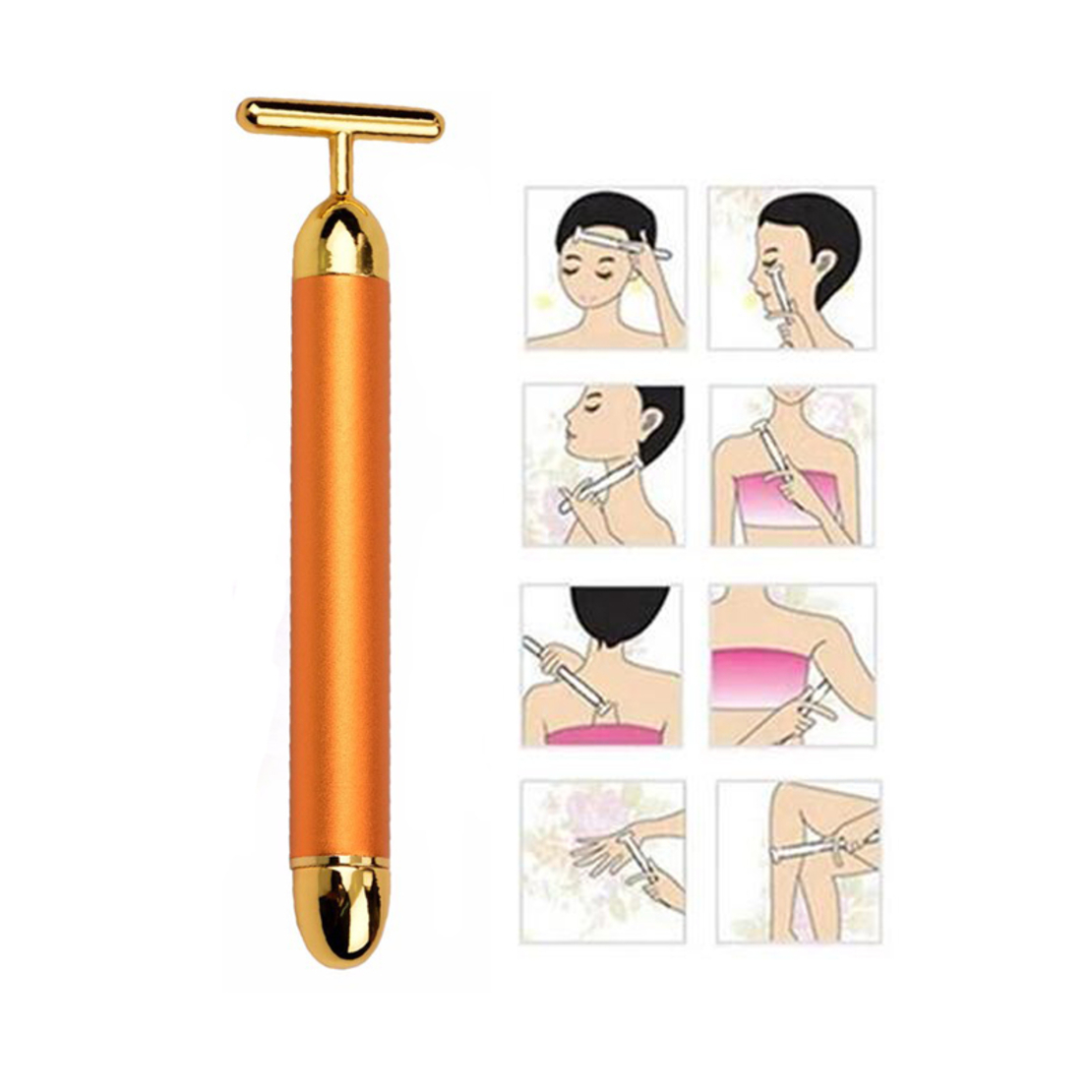 Aparat Masaj Facial Profesional, Neo™ Beauty Energy T Shape Bar, 24K Gold, Efect de Lifting Facial si Revitalizare a Tenului, Anti-Rid
