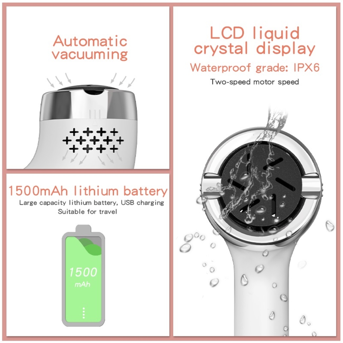Set Aparat Profesional pentru indepartare bataturi Calus EAR Neo™ Foot Polisher Vacuum, cu aspirator, inlatura si pielea uscata, display digital, LED, incarcare USB, 2 role, 2700 rpm, C6497, Alb