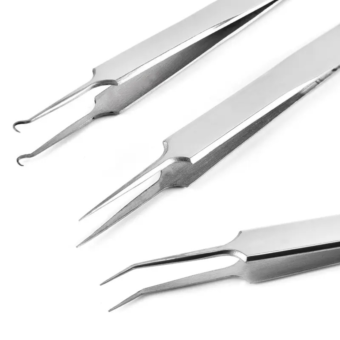 Set 7 pensete pentru extractie puncte negre, comedoane, acnee, ustensile cosmetice din inox, metalic, Neo™ Premium®