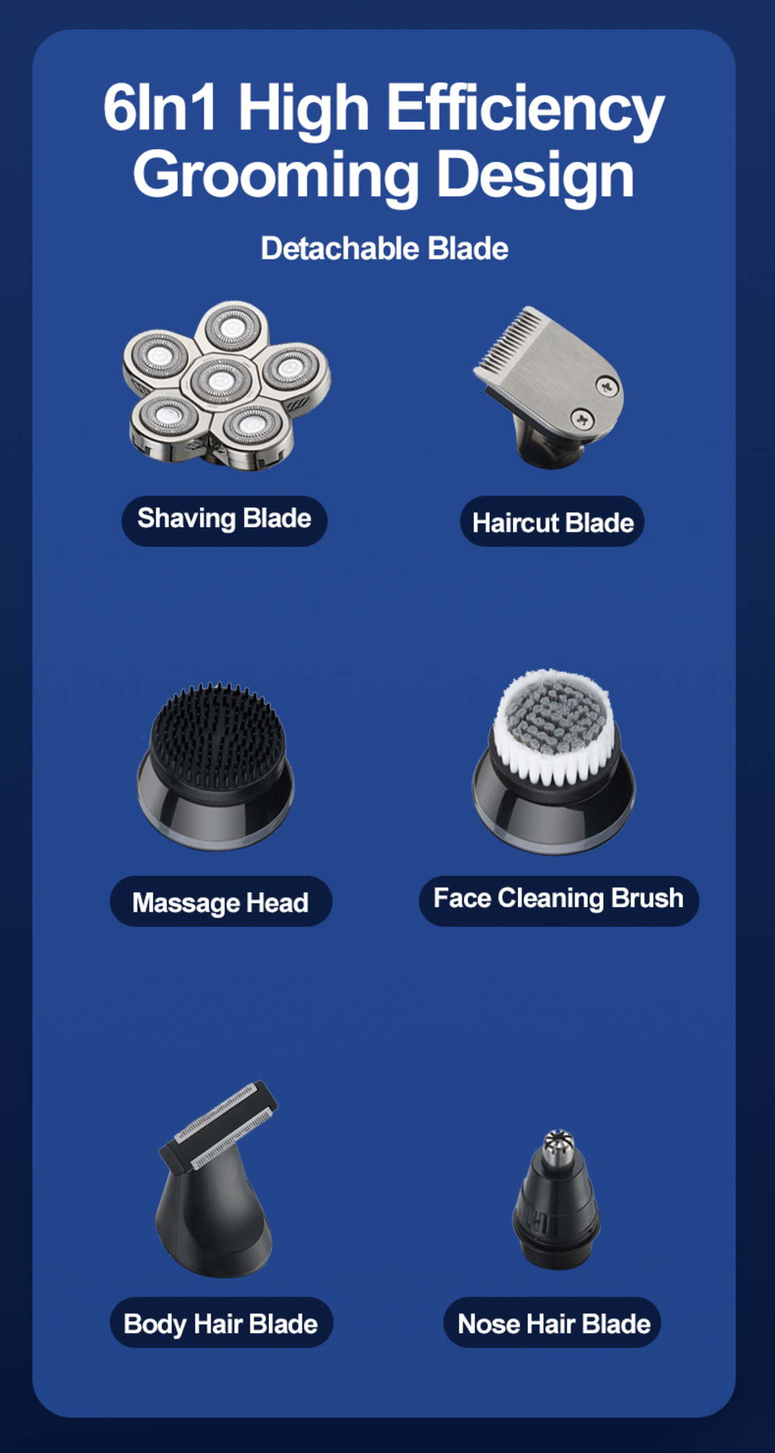 Aparat de ras electric 6D, Neo™ 6 Blade Samurai®, multifunctional, fara fir, incarcare USB, 100% rezistent la apa, 6 lame independente, usor de curatat, sistem 6 in 1, Silver
