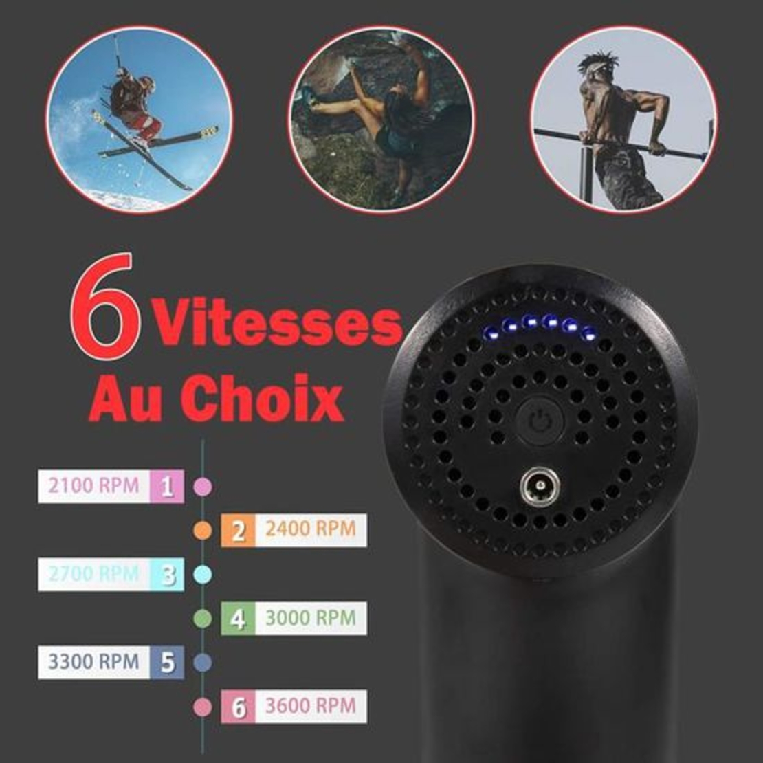 Aparat de Masaj Profesional, cu 4 capete interschimbabile si 6 trepte de intensitate, Neo™ Professional Gun®, pentru dureri musculare, reumatice, anticelulitic, Gri