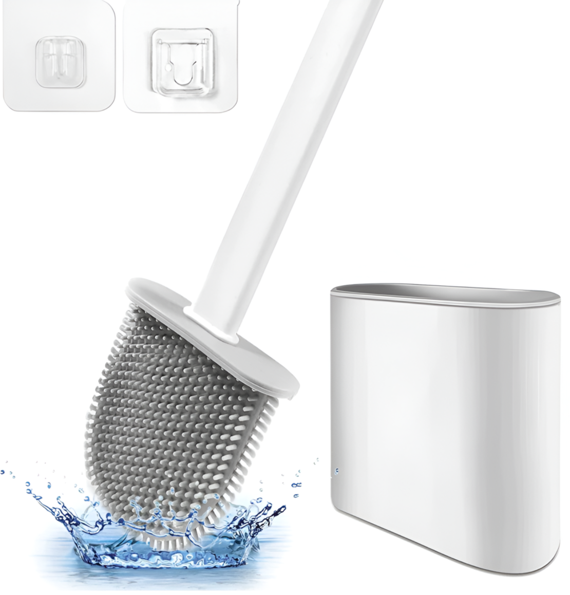 Perie de Silicon pentru Toaleta. cu Suport din Plastic, Aspect Modern, Alb, Neo™