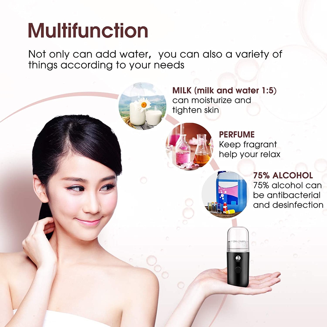 Spray Hidratare Faciala,Nano Ⅱ®,Igienizare, Curatare Ten, Abur Rece, Incarcare USB,30 ml, Negru