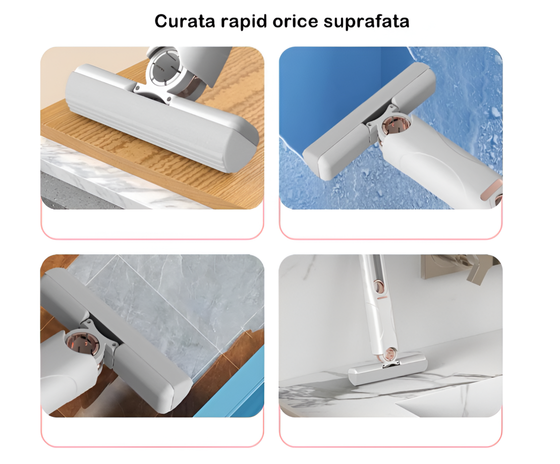 Mop de Mana, Mini-Portabil, cu Sistem de Stoarcere, Burete Absorbant, Multisuprafete si Geamuri, 29.5 x 15.5 cm, Alb, Neo™