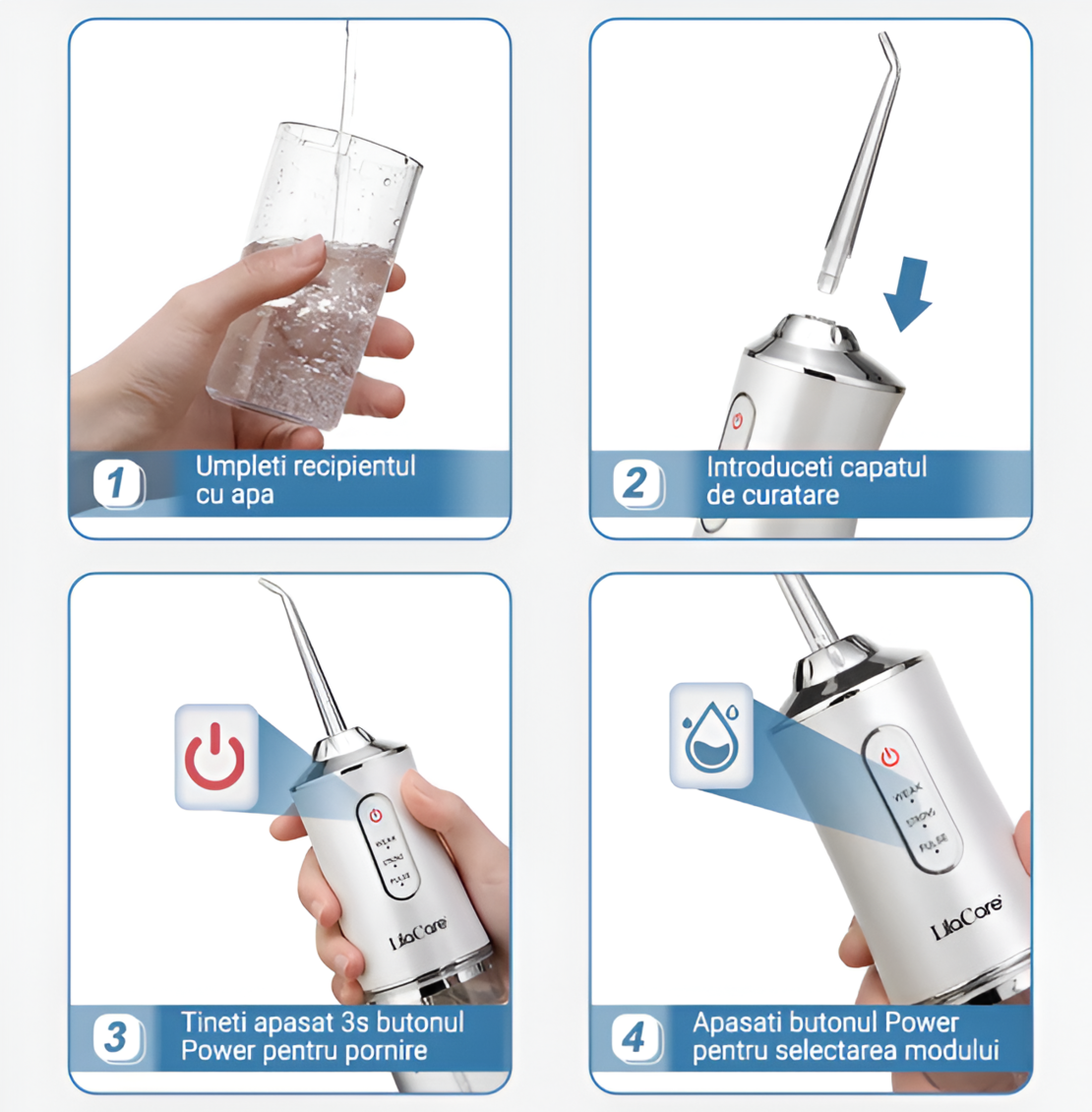 Irigator Bucal Neo™, Fara Fir, 3 moduri, Rezervor 230 ml, 1400-1800 impulsuri/minut, Alb