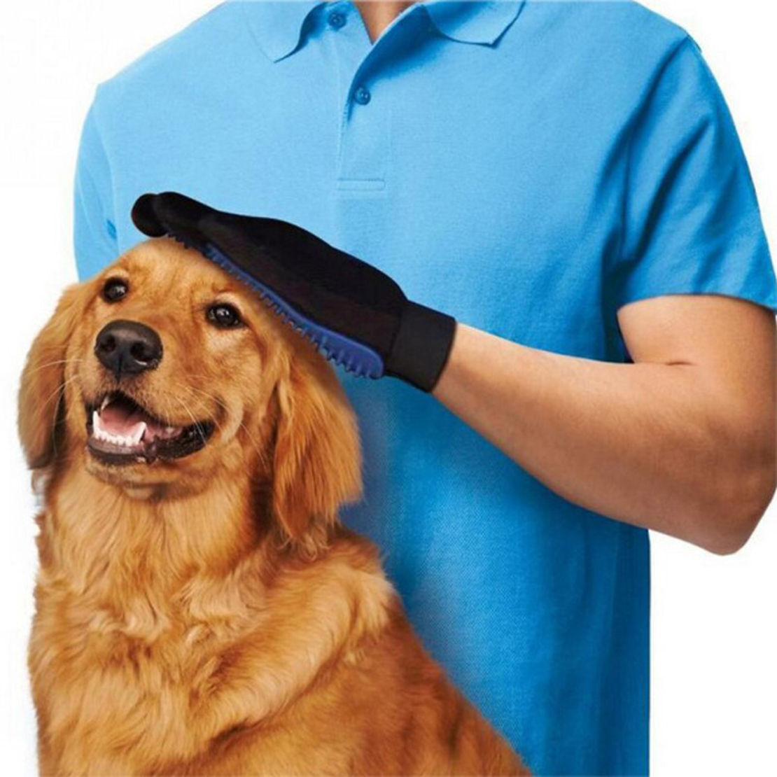 Manusa de periat blana cu peri din silicon pentru caini, pisici, iepuri, Pentru mana dreapta, Albastru si negru