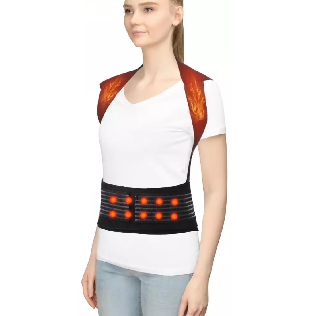 Aparatoare Profesionala cu 111 magneti Neo™ Premium®, tip Corset pentru spate si coloana, unisex, dimensiune reglabila, Negru