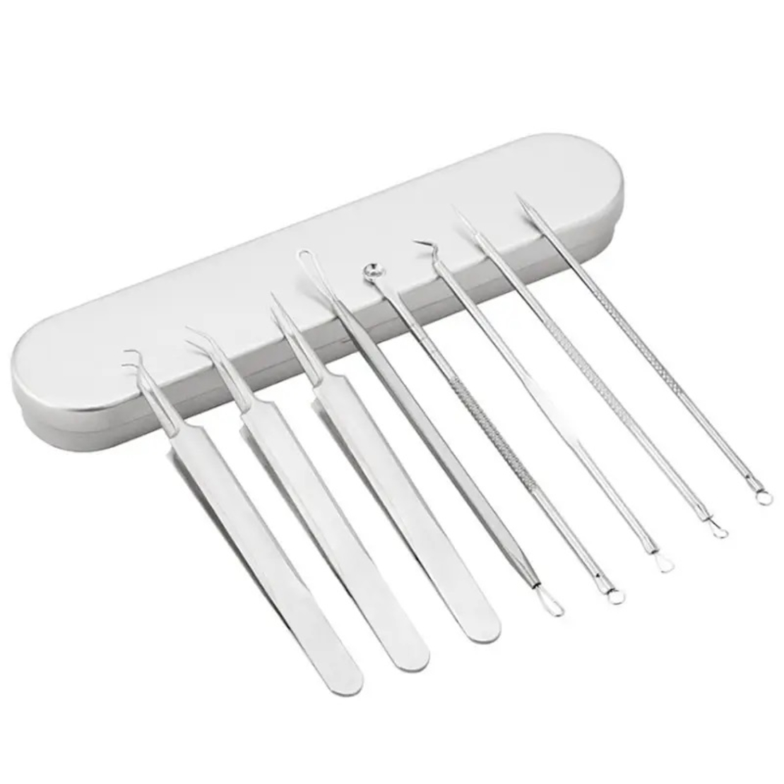Set 8 pensete pentru extractie puncte negre, comedoane, acnee, ustensile cosmetice din inox, metalic, Neo™ Premium®