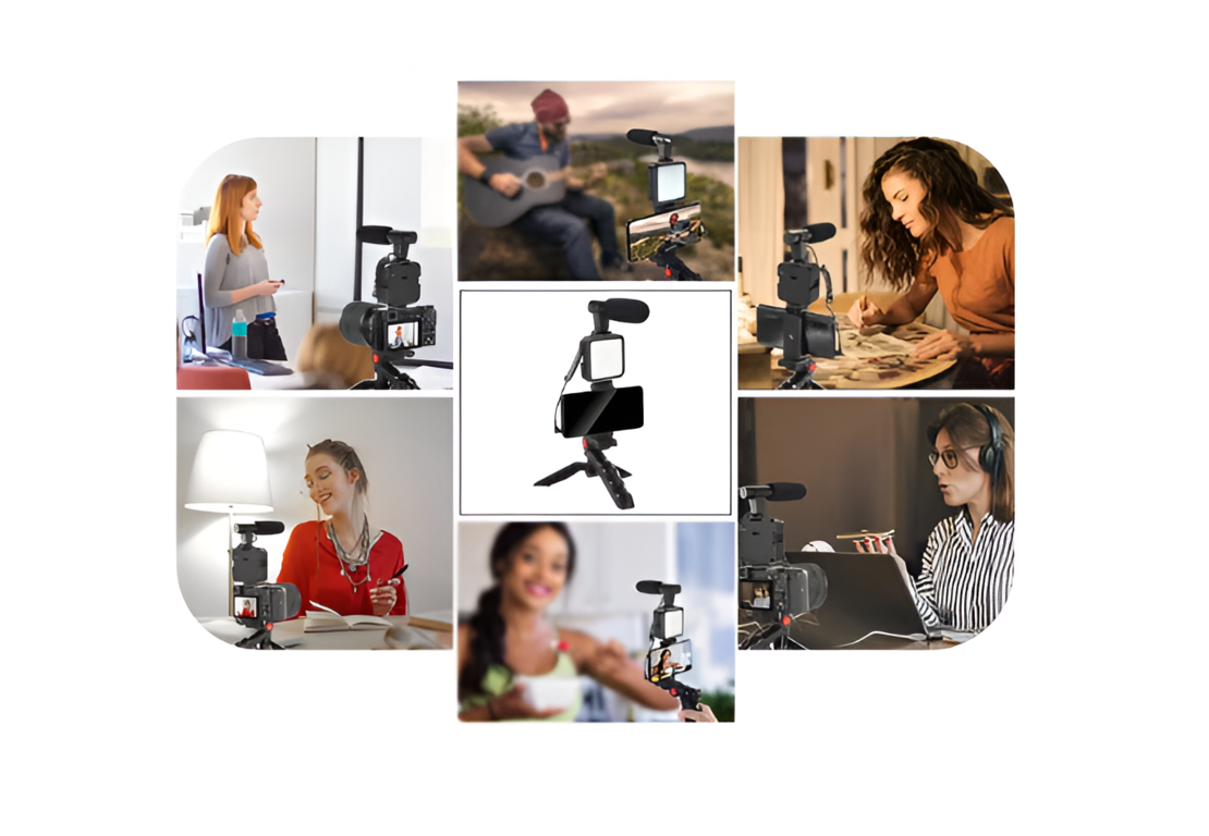 Kit de Vlogging pentru Filmari Video Youtube, TikTok, cu Trepied, Microfon, Panou LED, Suport Reglabil Telefon, Neo™