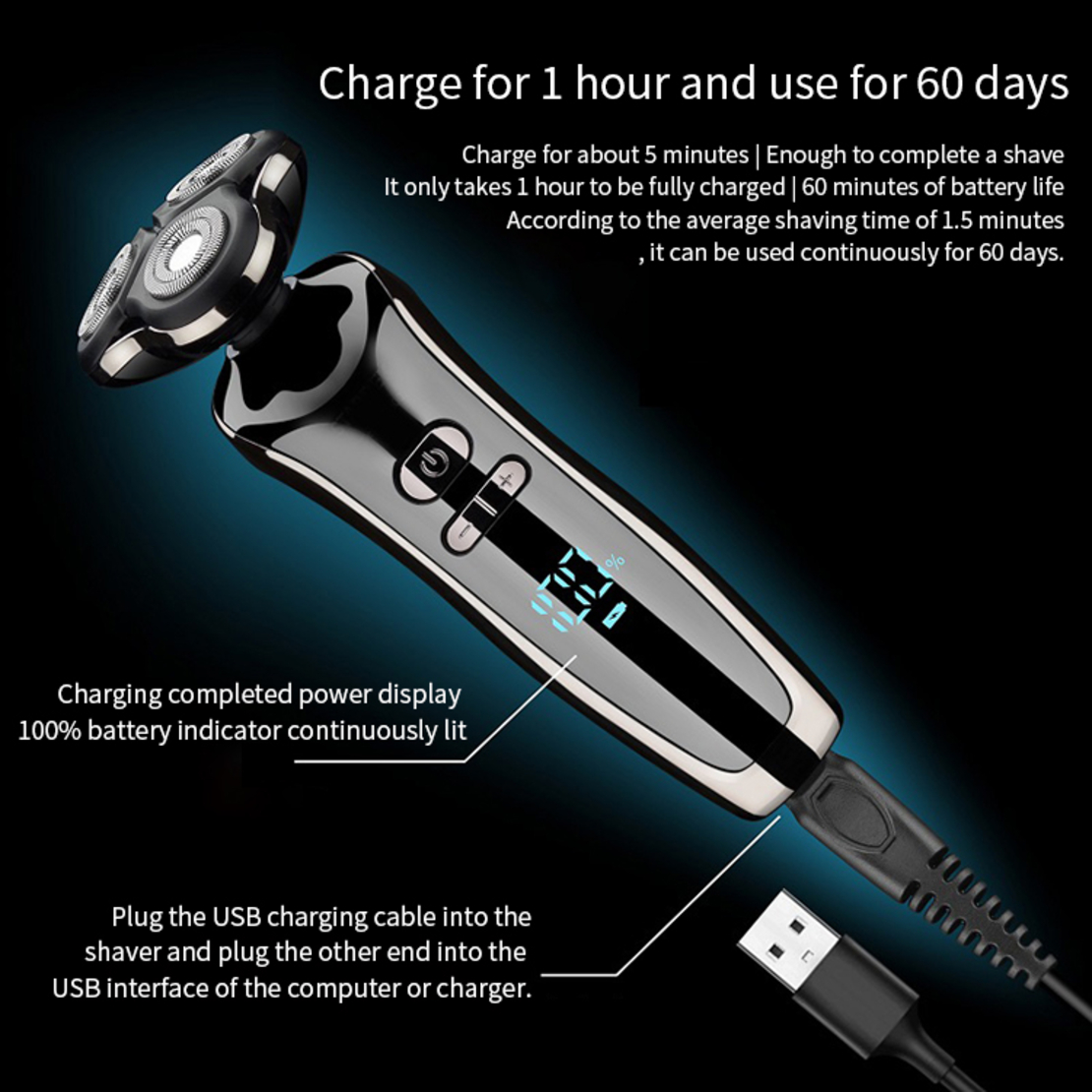 Aparat de ras electric 7 Capete, cu maner lung, Neo™ Blade 3D Samurai®, functie de trimmer, multifunctional, fara fir, incarcare USB, rezistent la apa, 3 lame independente, usor de curatat, sistem 7 in 1, Black-Silver