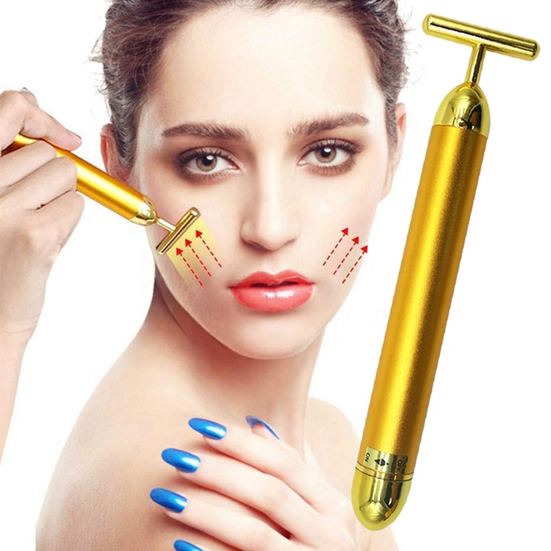 Aparat Masaj Facial Profesional, Neo™ Beauty Energy T Shape Bar, 24K Gold, Efect de Lifting Facial si Revitalizare a Tenului, Anti-Rid