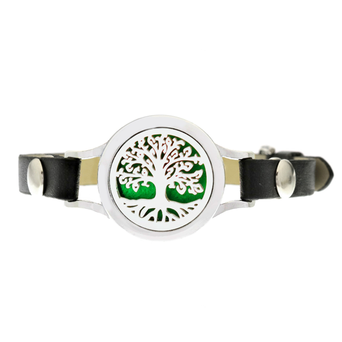 Bratara cu aromaterapie Neo™ WJ254, Tree of Life curled leaves, eco-friendly, aliaj de zinc si piele ecologica