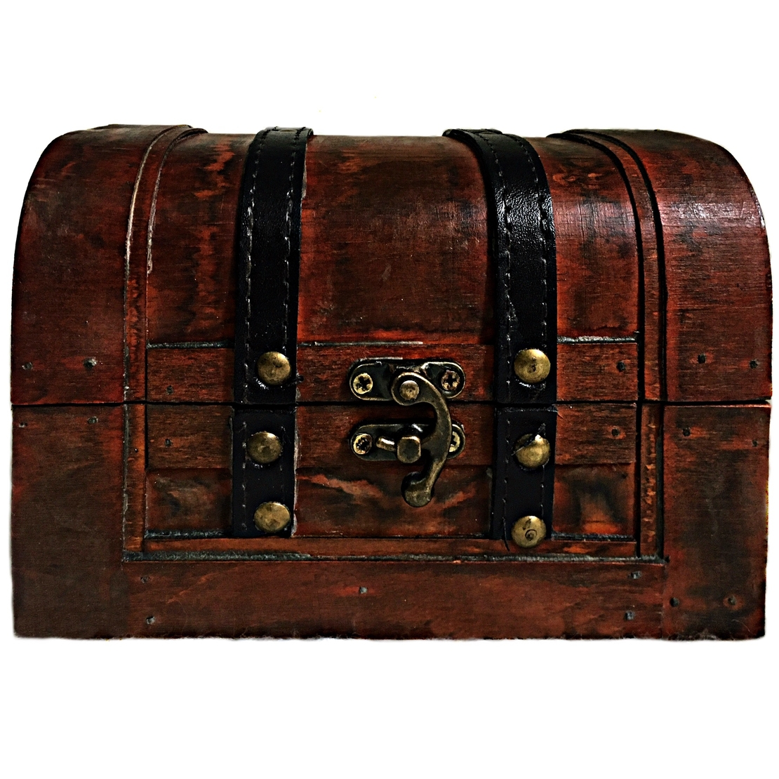 Cufar lemn si piele, stil retro vintage, 18 x 12 x 12 cm