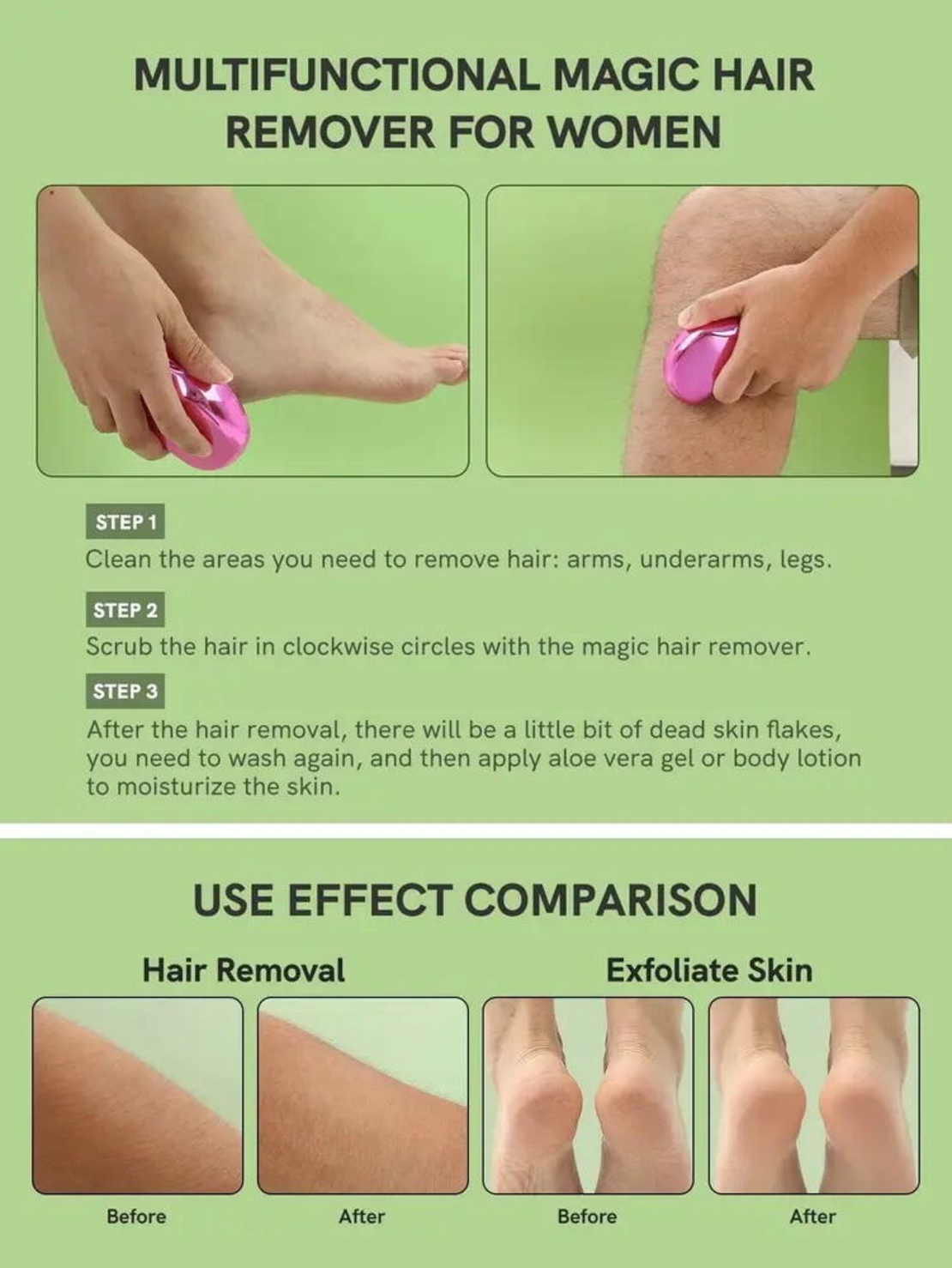 Epilator, dispozitiv de epilare prin frecare, pentru indepartarea parului si exfoliere, reutilizabil, ideal si pentru talpi
