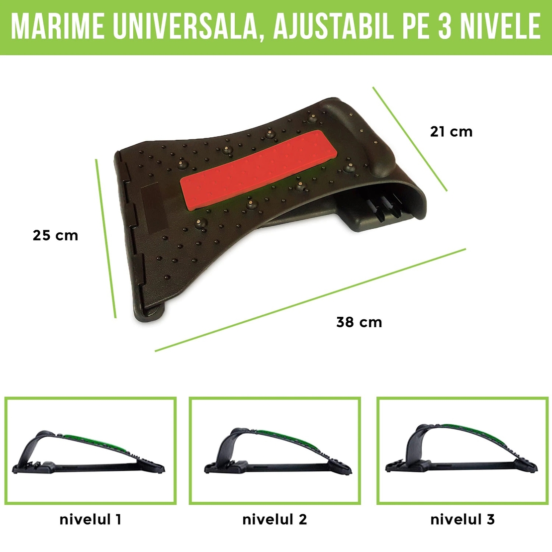 Dispozitiv de Masaj Lombar Neo™ cu Functie de Presopunctura si Stretching maxim 150 kg, Rosu