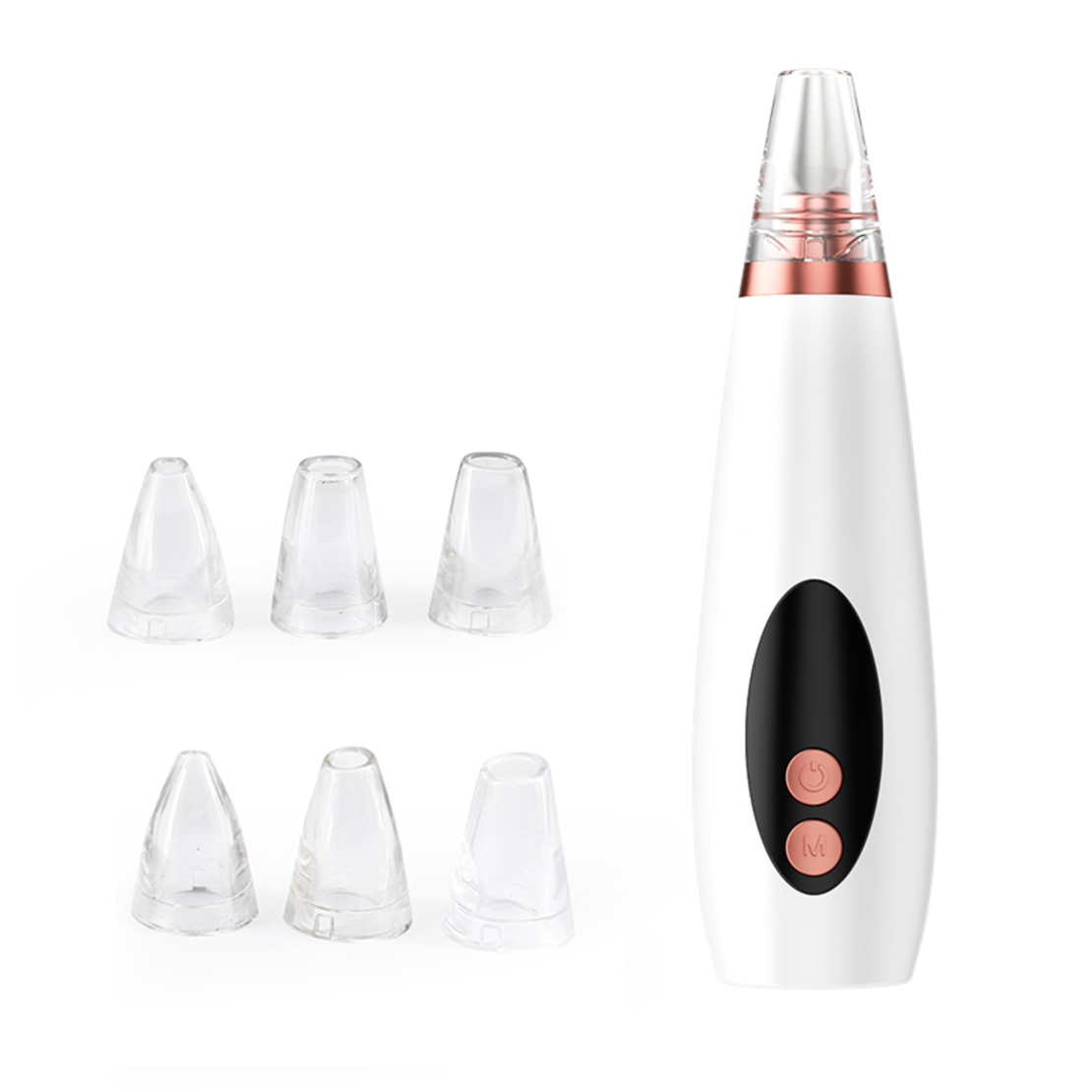 Aparat indepartat puncte negre, Neo™ Premium, cu vacuum, 3 Puteri ajustabile, 6 capete, Ingrijire faciala, Curatare faciala, Acnee, Incarcare USB, Alb