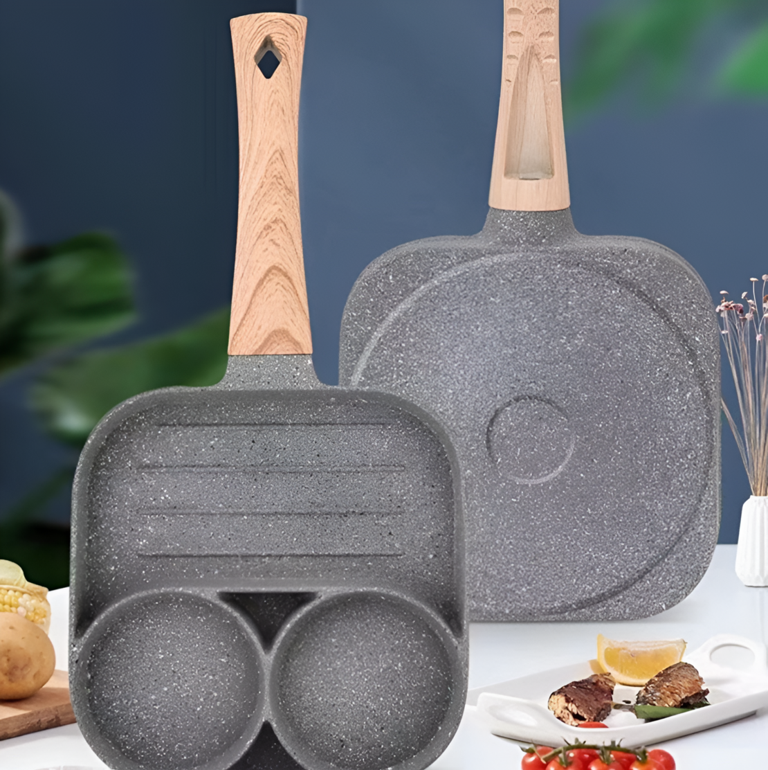 Tigaie Antiaderenta NEO™ cu 2 Compartimente si Grill, din Aliaj de Aluminiu