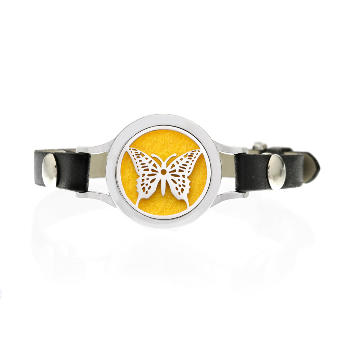 Bratara cu aromoterapie Neo™ WJ445, Yellow Butterfly, eco-friendly, aliaj de zinc si piele ecologica