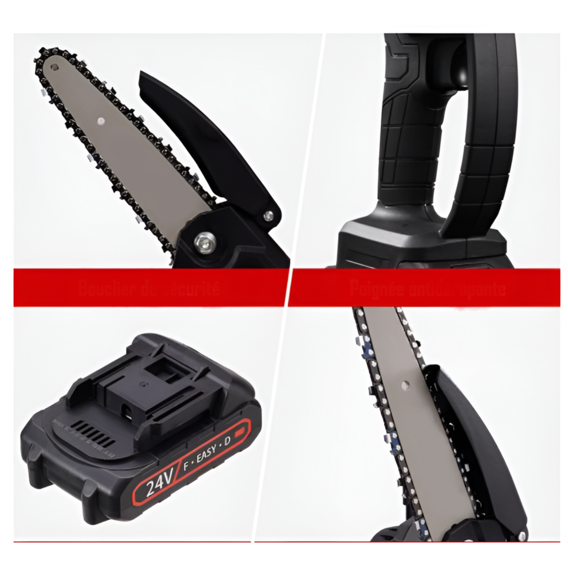 Mini Fierastrau cu Lant, 6 Inch, 1100 W, 2 baterii, 2 lanturi, Cutie de Instrumente Portabila, Negru, 48 V, Neo™