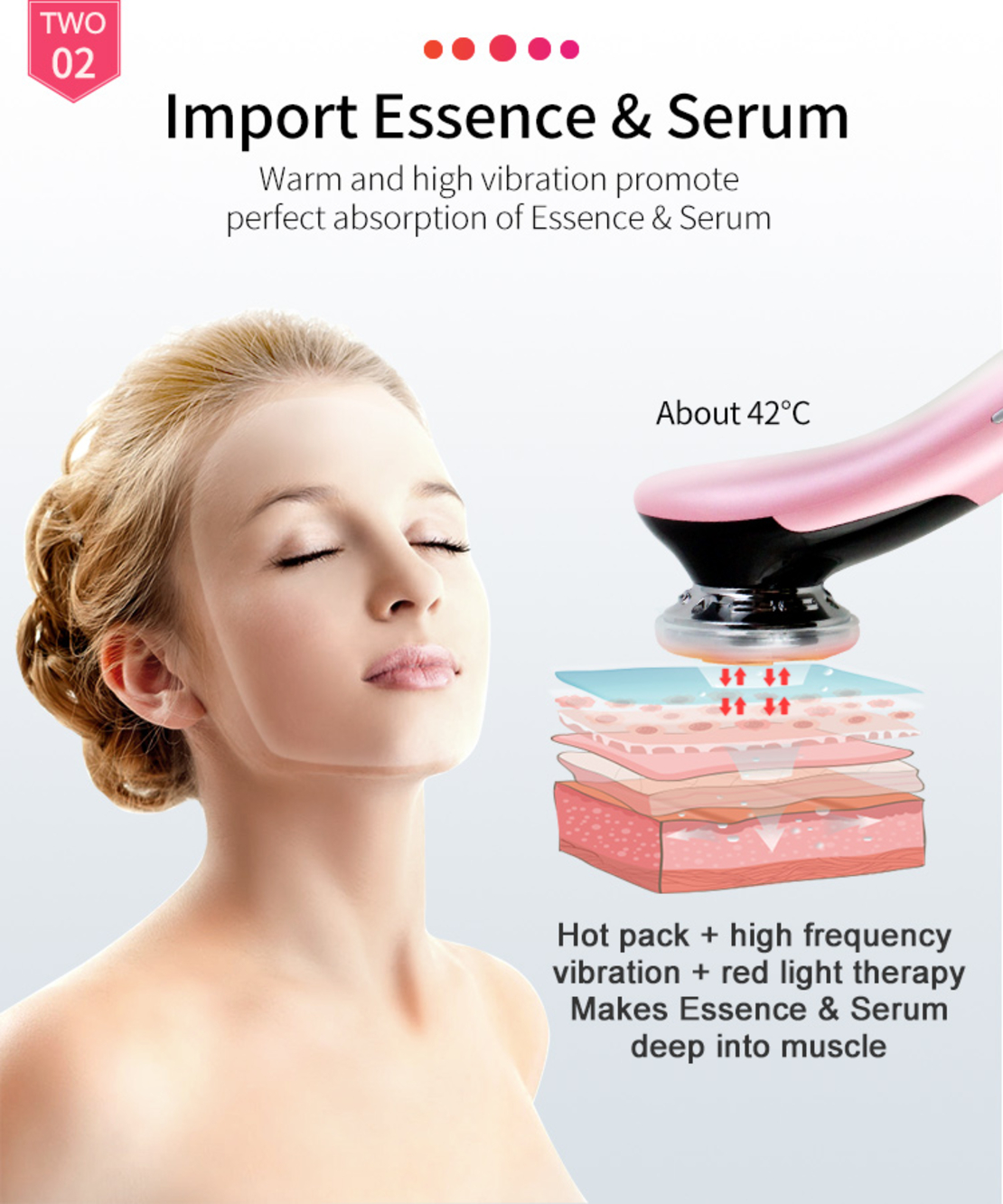 Aparat Profesional tratament facial si intinerirea pielii 5 in 1, Neo™ Skin®, Mezoterapie, LED, Lifting, Anti Rid, vibratii EMS, Microcurent, Masaj facial, Roz