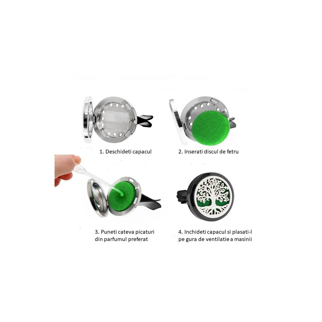 Difuzor aromaterapie Neo™ Aroma®, pentru uleiuri esentiale, Tree of Life, 10 discuri de fetru incluse, argintiu / negru
