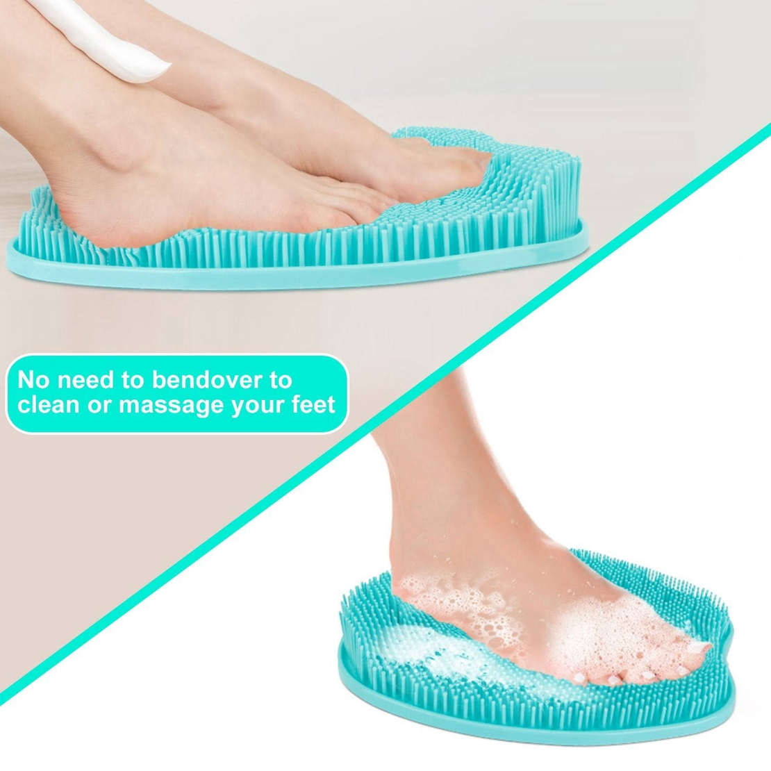 Covoras pentru baie sau dus, 2 in 1 din silicon pentru masaj, antiaderent, functie Masaj Picioare, Curatare spate, Neo™ Bath®, 30 x 30, Verde