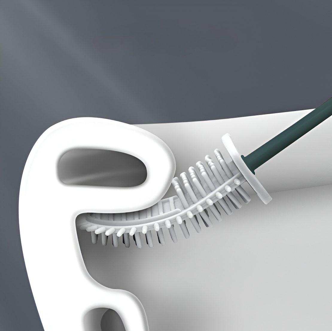 Perie de Silicon pentru Toaleta. cu Suport din Plastic, Aspect Modern, Verde, Neo™