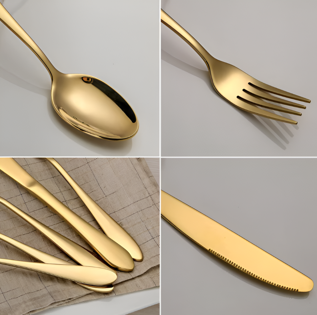Set Tacamuri cu Finisaj Lucios, 24 piese, din Otel Inoxidabil, Auriu, Neo™