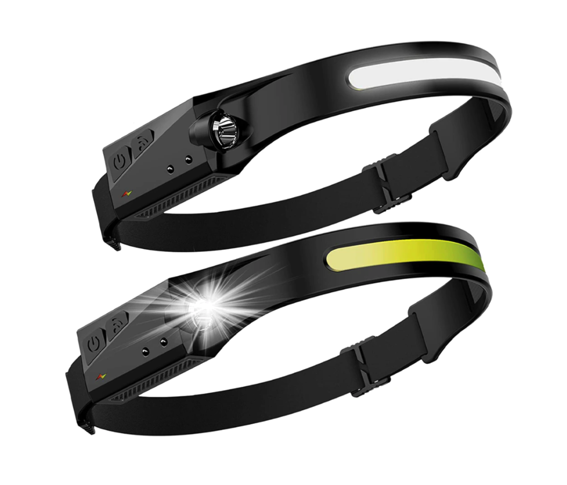 Lanterna de cap Neo™ LED, sursa banda, profesionala, acumulator, senzor miscare, 4 moduri lumina, lumina laterala, pentru pescuit, vanatoare, munca, negru
