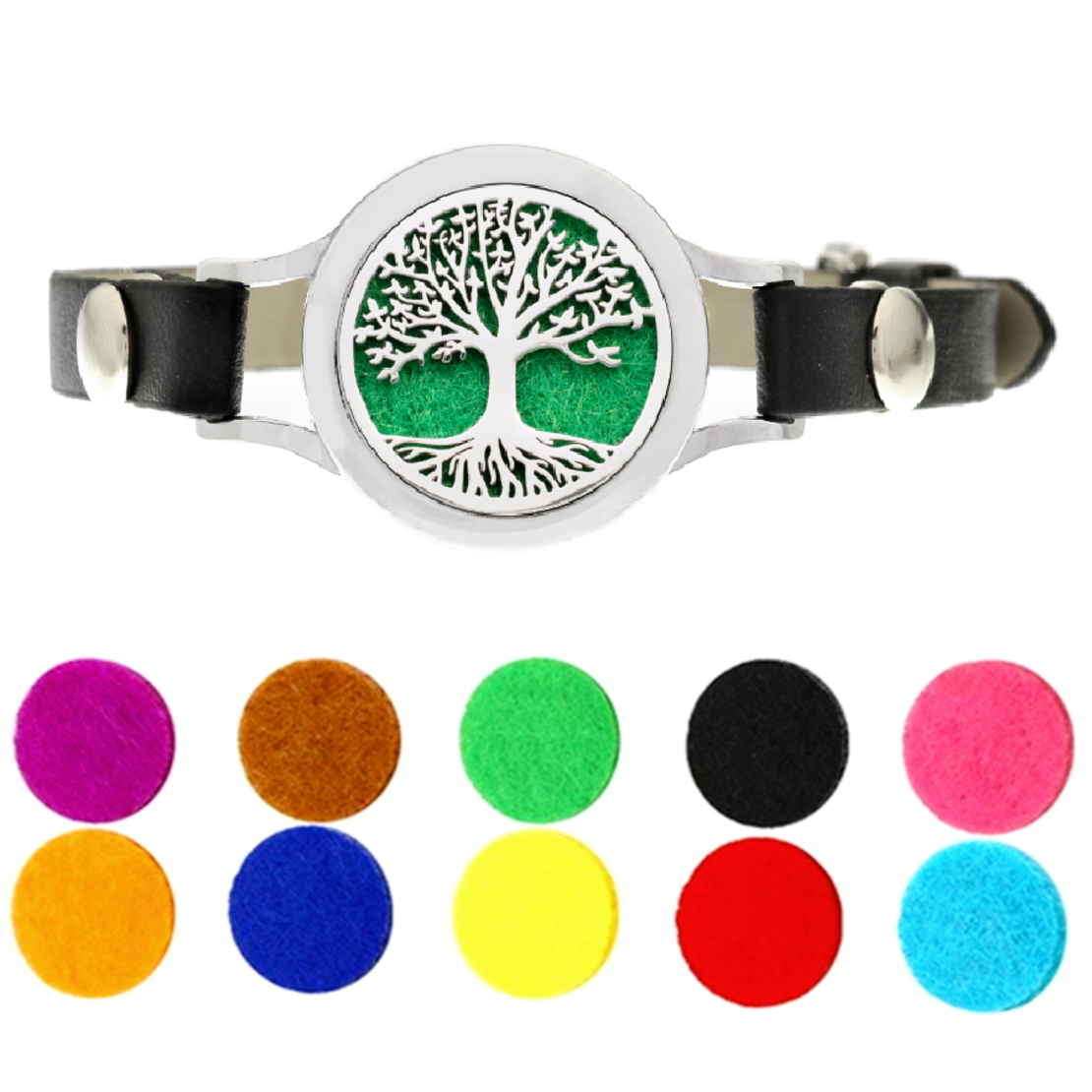 Bratara cu aromaterapie Neo™ WJ427, Tree of Life birds leaves, eco-friendly, aliaj de zinc si piele ecologica