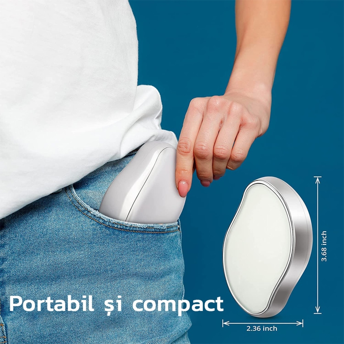 Dispozitiv de Epilare Neo™ Epyl® prin Frecare, Reutilizabil, Portabil, tip Cristal, Fara Durere, Argintiu